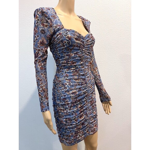 Aqua By Bloomingdale's Mini Ruched Bodycon Dress Long Sleeve Small Multicolor - Picture 5 of 12